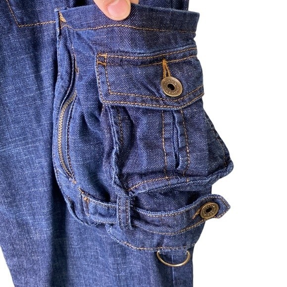 Patrick Robinson for Target Wide Leg Denim Cargo Distressed Jeans Dark Wash - Picture 3 of 16